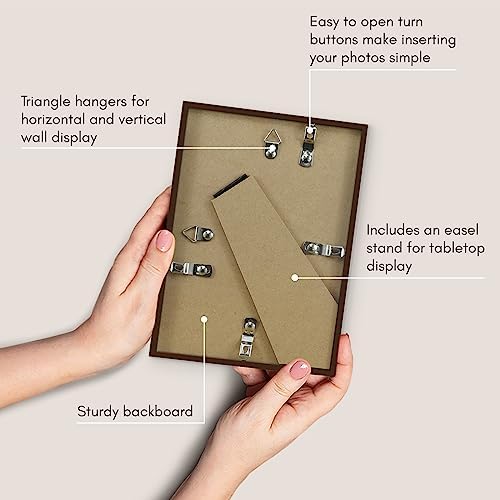 Americanflat 5x7 Picture Frame with Shatter-Resistant Glass - Use as 4x6 Frame with Mat or Display 5x7 Photo Without Mat - Streamline Collection - Picture Frames for Tabletop and Wall - Walnut - Image 6
