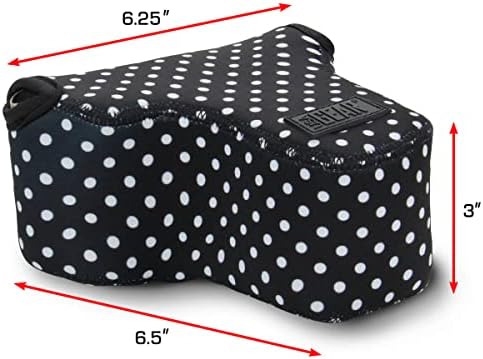 USA Gear Camera Sleeve (Medium) for Compact SLRs Compatible with Canon EOS R100 Nikon Z30 Sony ZV-E10, and more - Padded Neoprene DSLR Case with Zipper Accessory Pocket & Belt Loop (Polka Dot) - Image 3