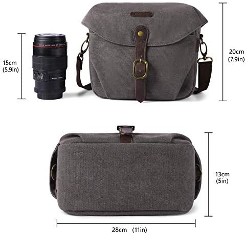 BAGSMART Canvas Crossbody Camera Bag with Rain Cover for Women Men, Gray - Image 6