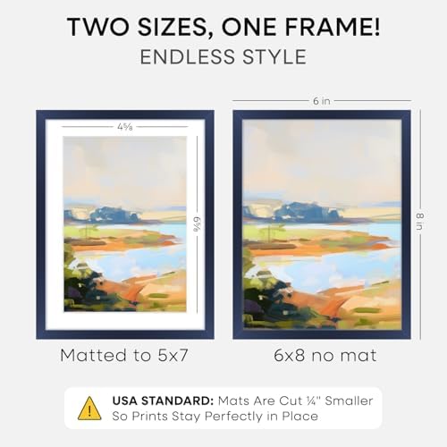 Homeforia 6x8 Blue Picture Frame, High-End Metal, 5x7 Mat, Glass - Image 2