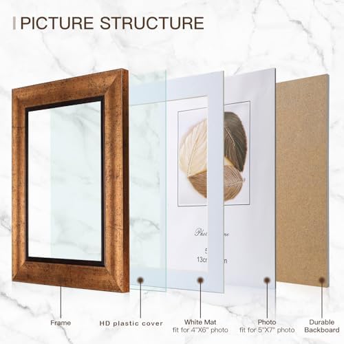XUANLUO 5x7 Picture Frames Set of 4,Rustic Retro Photo Frame(Gold) - Image 3