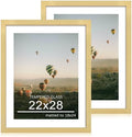 22x28 Picture Frame Set of 2, 22 x 28 Wood Poster Frames with Mat for 18x24, Wooden Photo Frames with Tempered Glass Cover for Wall Display, Gold by CCDCC