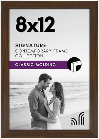 Americanflat 8x12 Picture Frame with Shatter-Resistant Glass - Signature Collection - Gallery-Style Frames Made of Engineered Wood - Photo Frame for Tabletop and Wall Display - Walnut by Americanflat