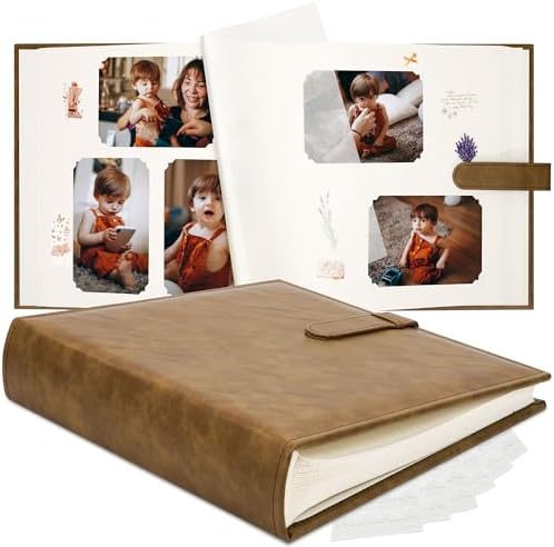 Vienrose Scrapbook Photo Album with Writing Space 12" x 12", Premium DIY Scrapbooking Albums with 100 Pages, Large Photos Book Faux Leather Cover for Wedding Family Baby Travel Graduation, Light Brown by Vienrose