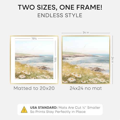 Homeforia 24x24 Gold Picture Frame, High-End Metal, 20x20 Mat, Glass - Image 2