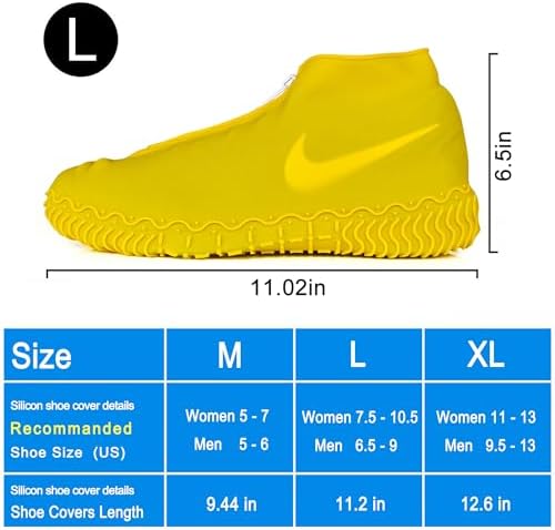 Shiwely Waterproof Shoe Covers, Silicone Reusable Shoe Cover Non-slip Durable Zipper Elastic Rain Cover Protection for Men Women (L (Women 7.5-10.5, Men 6.5-9), Yellow) - Image 5