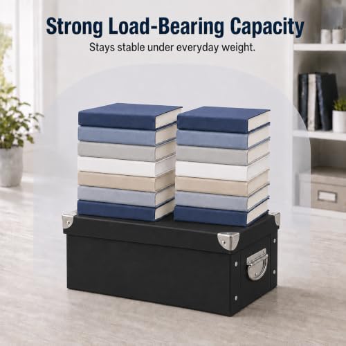 GUOZI Collapsible Storage Box, Decorative Memory Box with Lid & Metal Reinforced Corners, Cardboard File Bin with Handles, Organizer Gift Box for Keepsake Toy Photos Office Nursery Wardrobe Bookshelf - Image 5