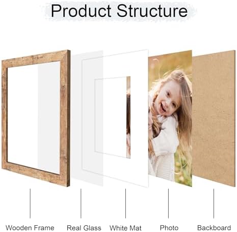 8x10 Picture Frame Set of 2, 8 x 10 Wood Photo Frames with Mat for 5x7, Natural Wooden Frame with Real Glass Cover for Wall and Tabletop Display,Brown - Image 3