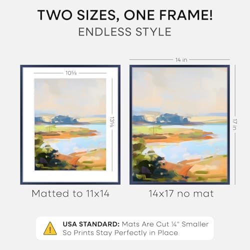 Homeforia 14x17 Blue Picture Frame, High-End Metal, 11x14 Mat, Glass - Image 2
