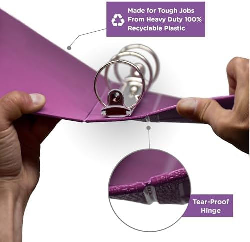 Carstens 3-Inch Heavy Duty 3-Ring Binder - Side Opening, Dewberry Purple, Durable Plastic, Precision No-Gap Rings, Waterproof Cover, No Pockets, Holds 400 Letter Sheets, BPA-Free Made in USA (1707-3R) - Image 5