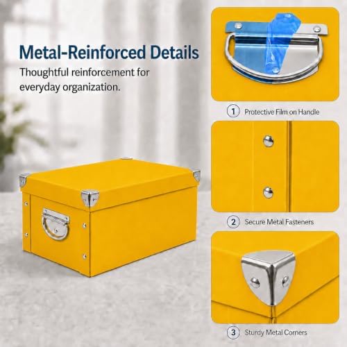 GUOZI Collapsible Storage Box, Decorative Memory Box with Lid & Metal Reinforced Corners, Cardboard File Bin with Handles, Organizer Gift Box for Keepsake Toy Photos Office Nursery Wardrobe Bookshelf - Image 3
