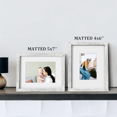Egofine 8x10 Picture Frames Set of 4, Made of Solid Wood Covered by Plexiglass 4x6 and 5x7 with Mat or 8x10 without Mat, for Table Top Display and Wall Mounting Photo Frame Driftwood White - Image 5