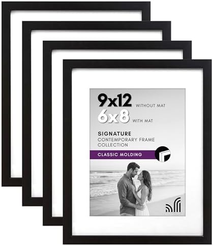 Americanflat 9x12 Picture Frame 4-Pack - Matted to 6x8 - Black by Americanflat
