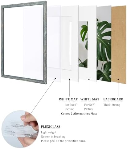 Egofine 11x14 Picture Frames Set of 4, Made of Solid Wood Covered by Plexiglass 5x7 and 8x10 with Mat or 11x14 without Mat, for Table Top Display and Wall Mounting Photo Frame Rustic Blue - Image 4