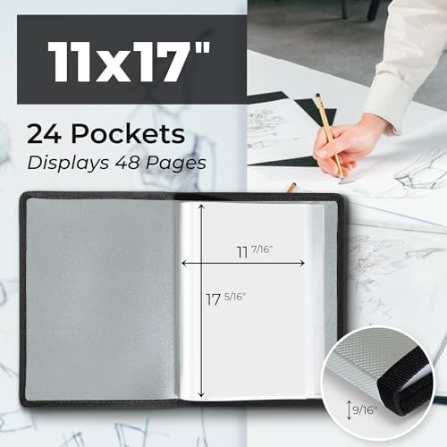 Dunwell 11x17 Art Portfolio Binder, 24-Sleeve, Black Mounting Paper, Silver - Image 2