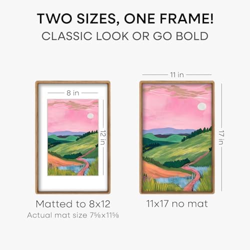 Homeforia 11x17 Mortise&Tenon Natural Oak Picture Frame, 8x12 Mat, Glass - Image 3