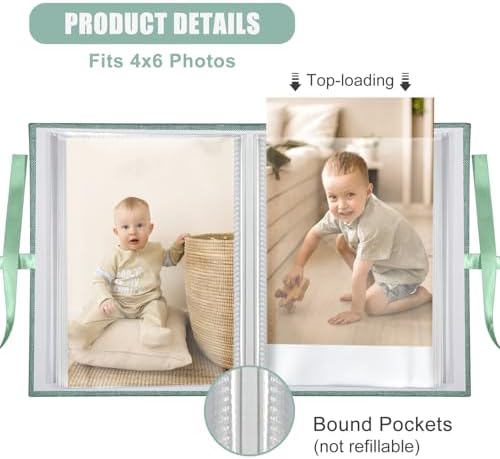 Photo Album 4x6 100 Pockets, Slip-in Picture Albums, Linen Cover Top Loader Vertical Pockets Albums for Baby, Kids Boy Girls, Wedding, Family, Anniversary, Green - Image 3