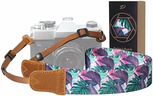 Padwa Lifestyle Camera Strap - 1.5" Soft Nylon Print Crazy Horse Cowhide Head Camera Straps for Photographers and All Cameras,Cute Adjustable Vintage Woven Strap for Adults & Kids(Green Leaf) by PadwaLifestyleCameraStrap