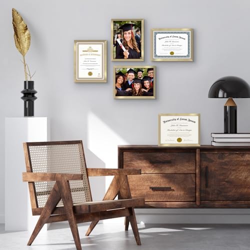 Americanflat 8.5x11 Diploma Frame with Polished Plexiglass - Set of 5 - Legacy Collection - Certificate Frame for Tabletop and Wall Display - Gold - Image 6