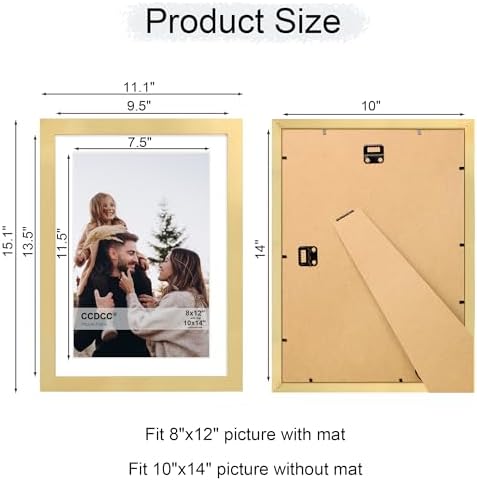 10x14 Picture Frame Set of 2, 10 x 14 Wood Photo Frames with Mat for 8x12 or 30x40cm Diamond Painting Art, Wooden Frame with Real Glass Cover for Wall and Tabletop Display,Gold - Image 5