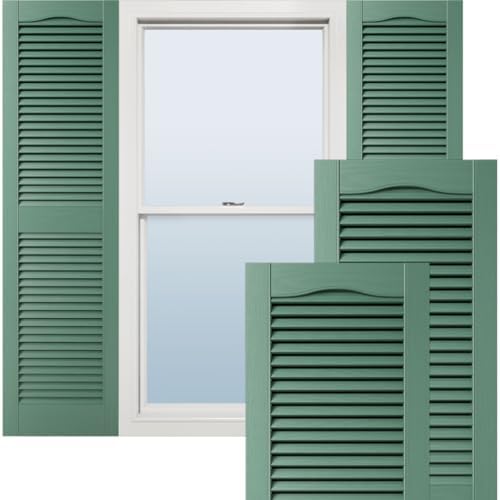 Ekena Millwork Lifetime Vinyl LL1S12X02500FG Standard Cathedral Top Center Mullion, Open Louver Vinyl Shutters, w/Installation Shutter-Lok's & Matching Screws (Per Pair), 12"W x 25"H, Forest Green by EkenaMillwork