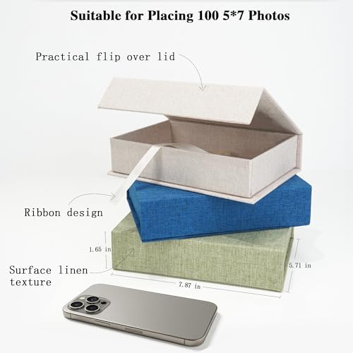 Vienrose Small Photo Storage Box, 5"x7", Linen Postcard Keeper, Dark Blue - Image 2