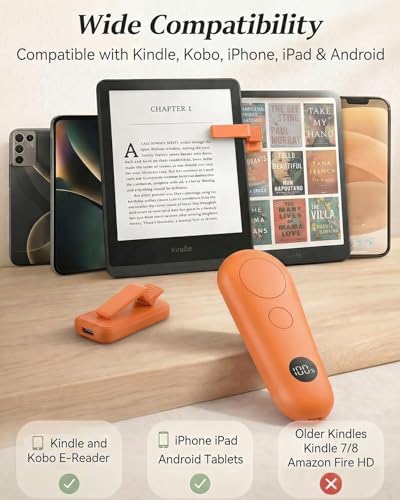 RF Remote Control Page Turner with Upgrade LCD Power Display, Wireless Reading Clicker for Kindle Paperwhite Kobo Oasis iPad, Phone Camera Remote Trigger, 36-Month Warranty (Orange) - Image 5