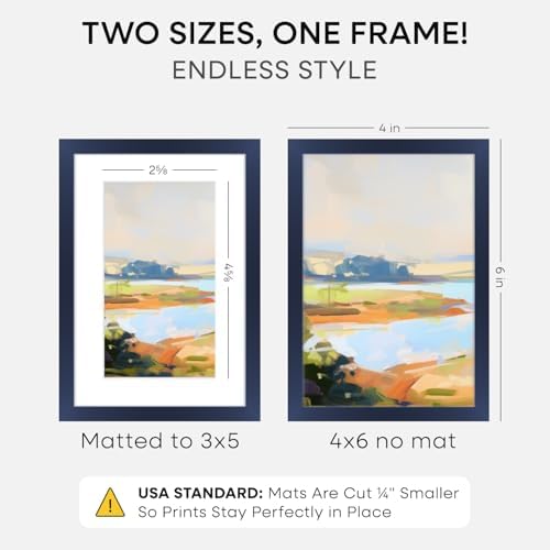 Homeforia 4x6 Blue Picture Frame, High-End Metal, 3x5 Mat, Glass - Image 2