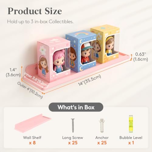 Lifewit Acrylic Floating Shelves for Wall 14" Pink, 8 Pack - Image 3
