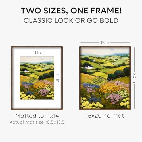 Homeforia 16x20 Mortise&Tenon Walnut Picture Frame, 11x14 Mat, Glass - Image 3
