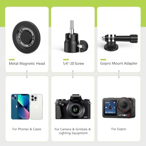 Monopod and Tripod Selfie Stick to Record Golf Swing Training Aid with Ground Spike Stake & Gopro Adapter & 1/4" Screw, Magnetic Golf Phone Holder Compatible with Magsafe iPhone - Image 3
