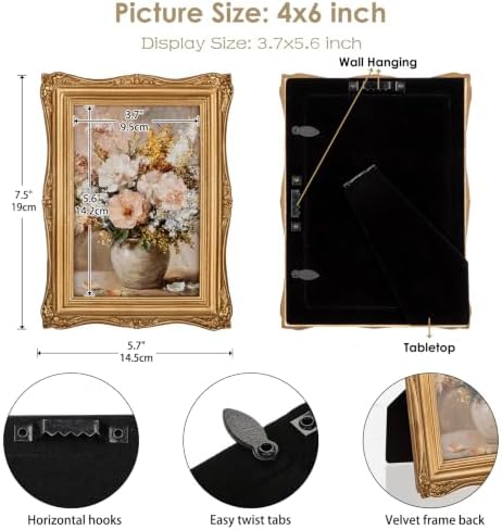 Gold Vintage Picture Frame 4x6, Antique Ornate Photo Frame Decor - Image 3