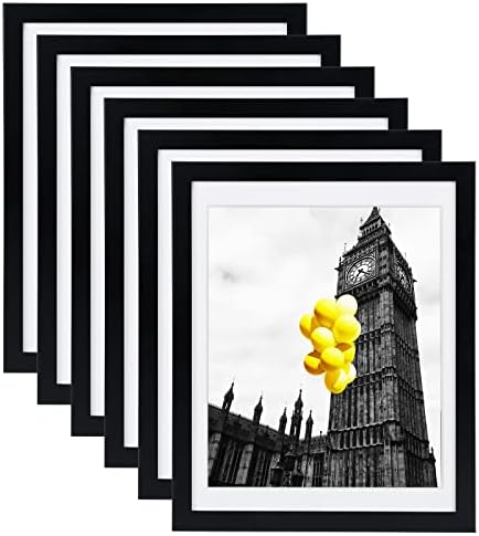 12x16 Picture Frames Set of 6 with Plexiglass, Display Pictures 11x14 with Mat or 12x16 Without Mat for Wall Mounting，Black by BSRHOME