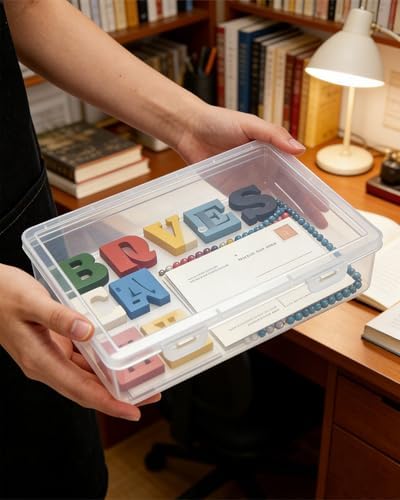Paper Organizer Box, 3 Pack Plastic Photo Storage Box File Organizer Boxes Craft Storage Boxes, File Portable Project Case For Craf, Certificates, Documents, Photos, 12.8 X 9 X 2 Inch - Image 4