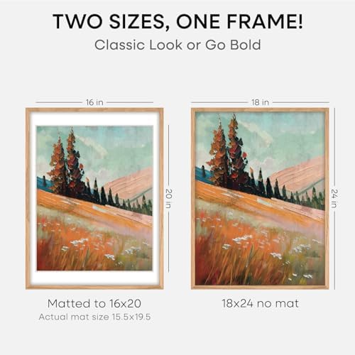 Homeforia 18x24 Natural Oak Poster Frame, High-End Wood, 16x20 Mat, Glass - Image 2