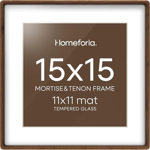 Homeforia 15x15 Mortise&Tenon Walnut Picture Frame, 11x11 Mat, Glass by Homeforia