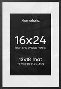 Homeforia 16x24 Black Oak Picture Frame, High-End Wood, 12x18 Mat, Glass by Homeforia