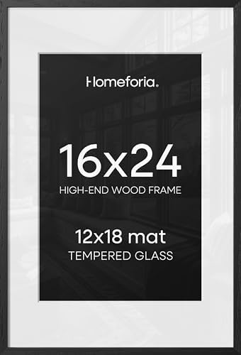 Homeforia 16x24 Black Oak Picture Frame, High-End Wood, 12x18 Mat, Glass by Homeforia