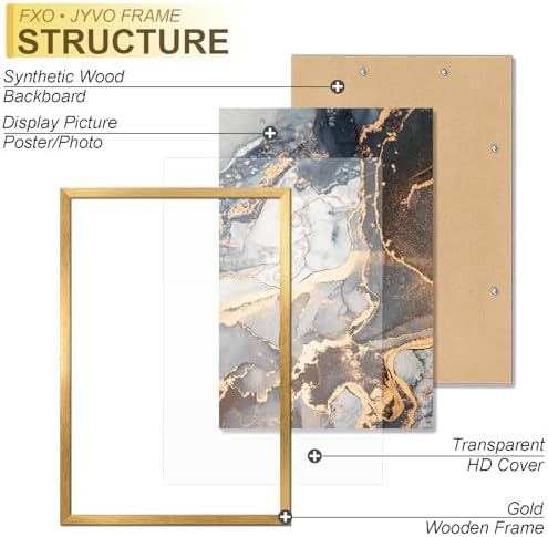 Fxojyvo 24x36 Picture Frame Gold Engineered Wood Wall Hanging - Image 3