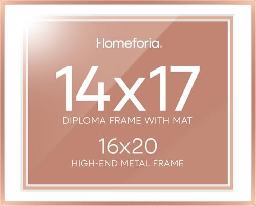 Homeforia 16x20 Rose Diploma Frame, High-End Metal, 14x17 Mat, Glass by Homeforia