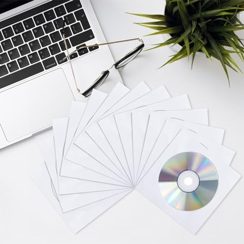200 PCS CD DVD Sleeves, Premium White Paper CD DVD Sleeves Envelope Sleeves Holder with Clear Window and Close Flap 120 Gram Weight Paper Compatible with Standard Size CD DVD - Image 6