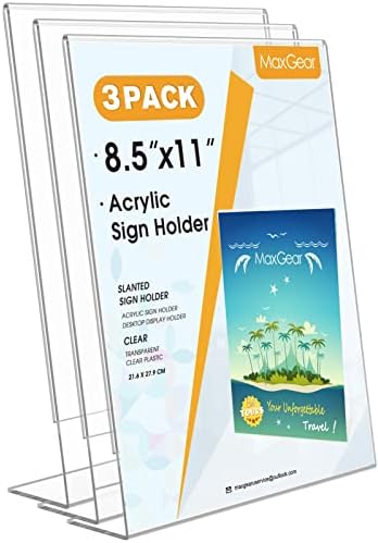 MaxGear Acrylic Sign Holder, 8.5 x 11 L-Shape Plastic Display Stand, 3 Pack by MaxGear