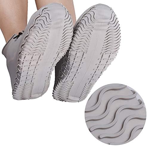 Shiwely Waterproof Shoe Covers, Silicone Reusable Shoe Cover Non-slip Durable Zipper Elastic Rain Cover Protection for Men Women (M (Women 5-7, Men 5-6), Grey) - Image 4