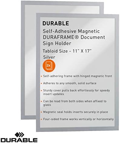 Durable Duraframe Sign Holder, Self-Adhesive, Silver, Tabloid Size, 2 Pack - Image 4