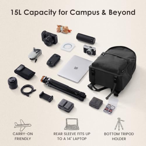 TARION Casual Camera Backpack 15L Urban Photography Bag, Once LT15, Black - Image 5