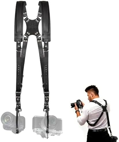 Camera Harness,Dual Camera Harness for Photographers,Leather Dual Camera Strap for Two DSLR/SLR Cameras,Adjustable by Unknown