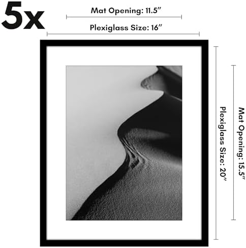 Americanflat 16x20 Poster Frame 5-Pack - Matted to 12x16 - Black - Image 2