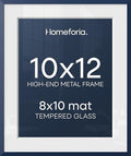 Homeforia 10x12 Blue Picture Frame, High-End Metal, 8x10 Mat, Glass by Homeforia