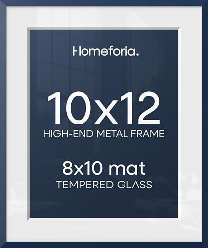 Homeforia 10x12 Blue Picture Frame, High-End Metal, 8x10 Mat, Glass by Homeforia