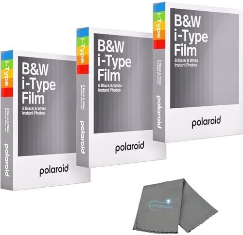 Polaroids Black & White Instant Film, 3 Pack, 24 Photos, B&W Film Works with Polaroid i-Type Cameras, Now, Now+, I-2, & Lab, Bundle with a Lumintrail Lens Cleaning Cloth by Lumintrail